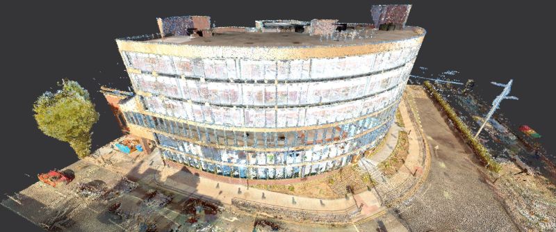 Point cloud survey view of the Monocle building in Hull